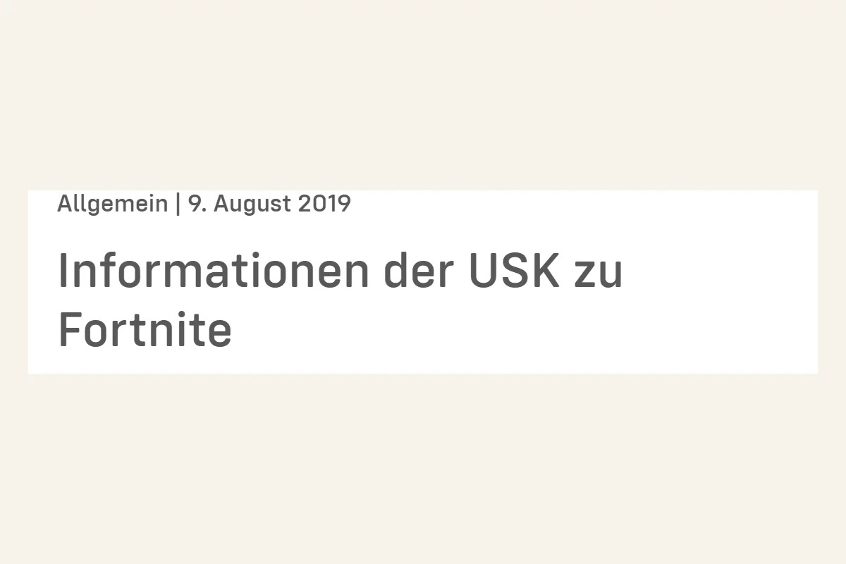 Überschrift der USK-Seite: Informationen der USK zu Fortnite