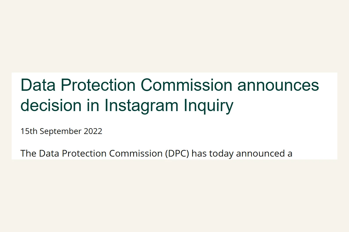 Pressemitteilung der irischen Datenschutzbehörde zur Instagram-Entscheidung