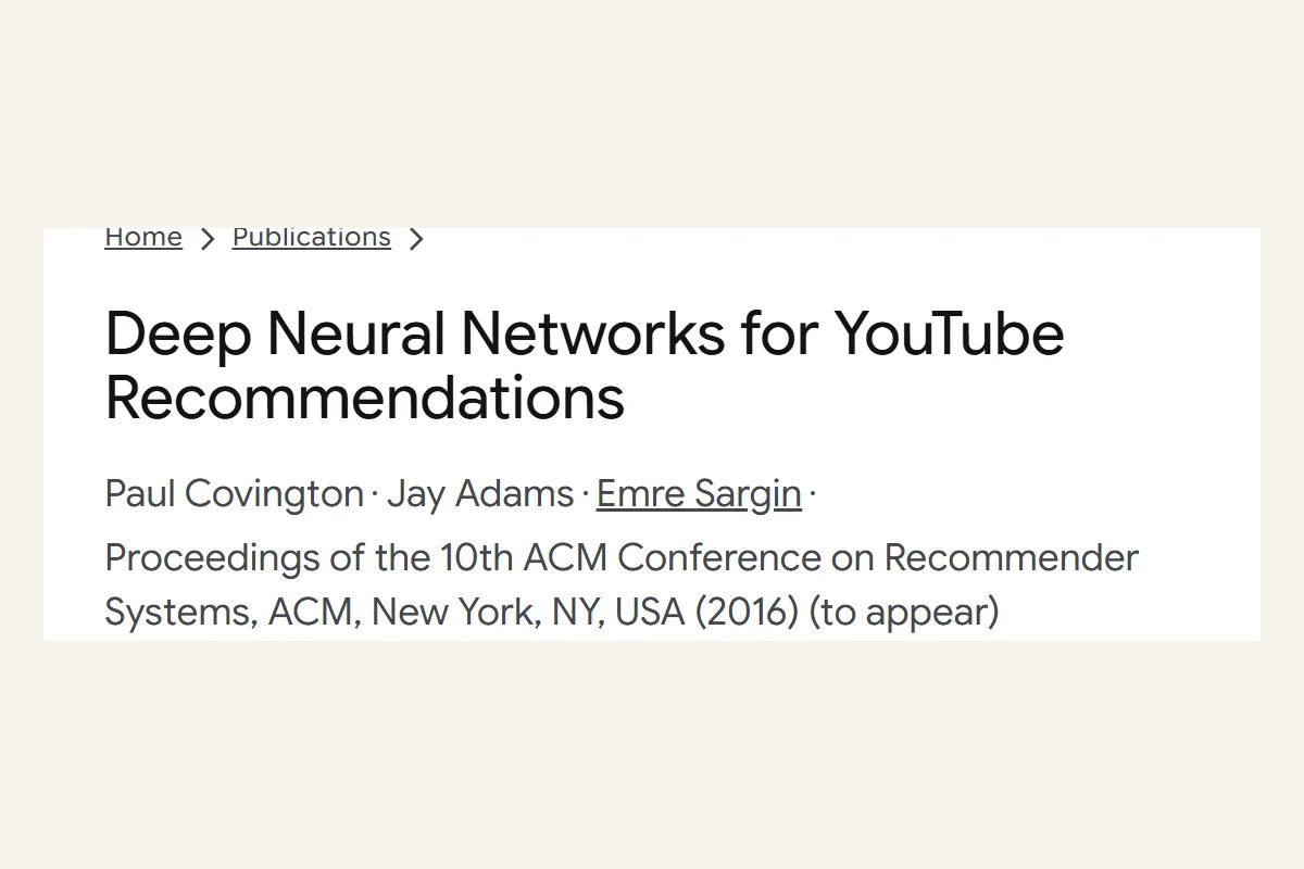 Titel der Google-Studie Deep Neural Networks for YouTube Recommendations