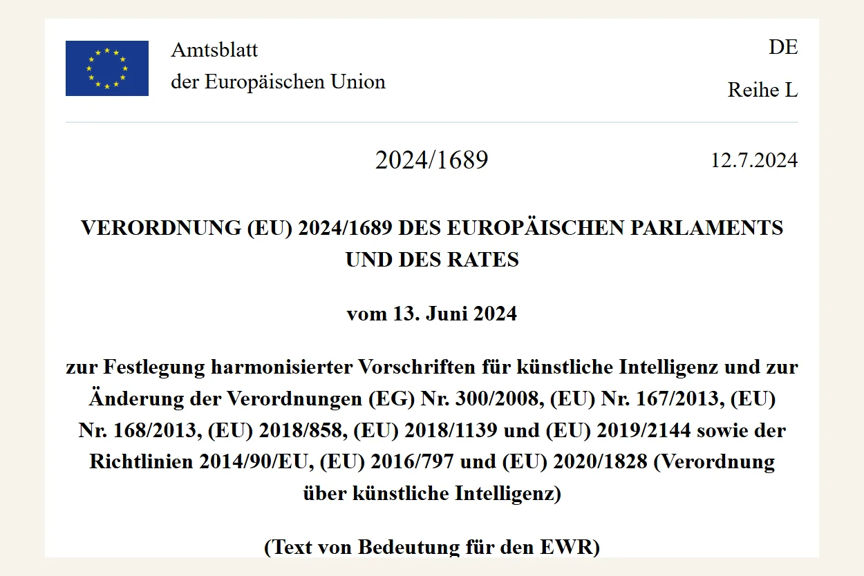 Kopf der Verordnung (EU) 2024/1689 im Amtsblatt
