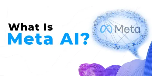 Grafik mit der Frage What is Meta AI und dem Meta-Logo