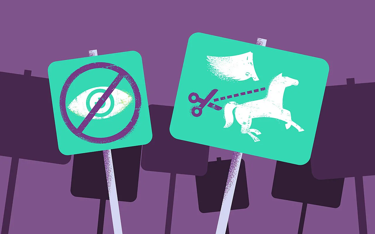 Protestgrafik gegen den Einsatz der Spähsoftware Pegasus
