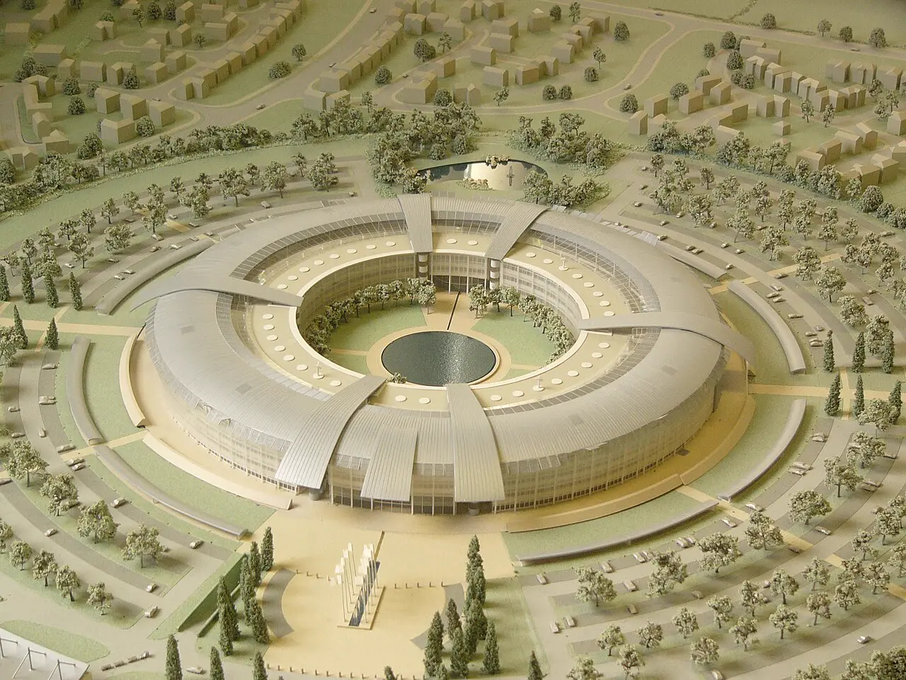 Architectural model of the ring-shaped GCHQ building
